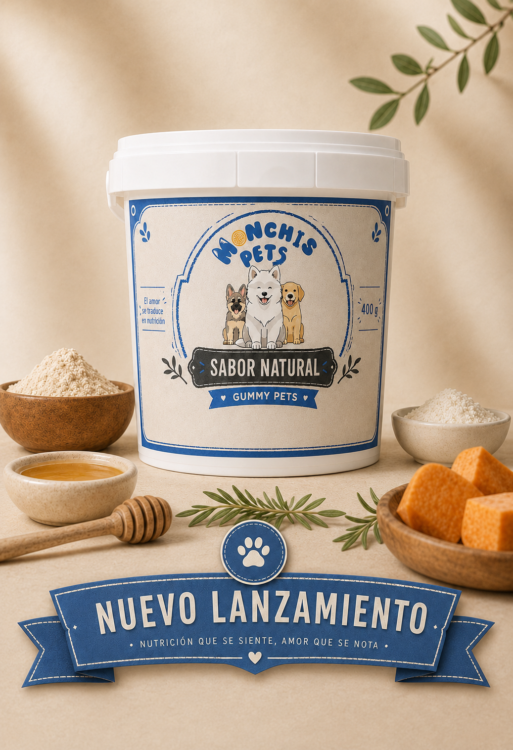 Balde de gomas de colágeno sabor natural